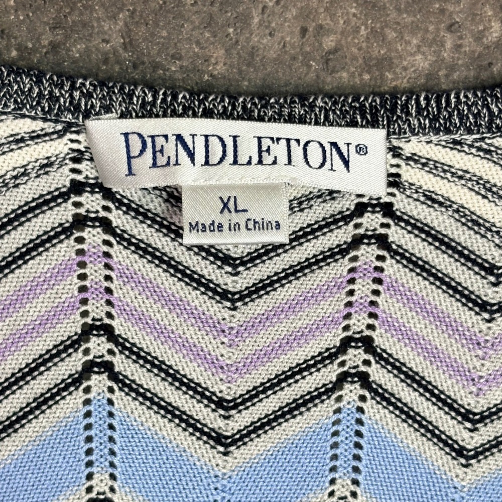 Pendleton Silk Cotton Chevron Zigzag Cardigan Sweater Blue Purple XL One Button - Picture 3 of 8